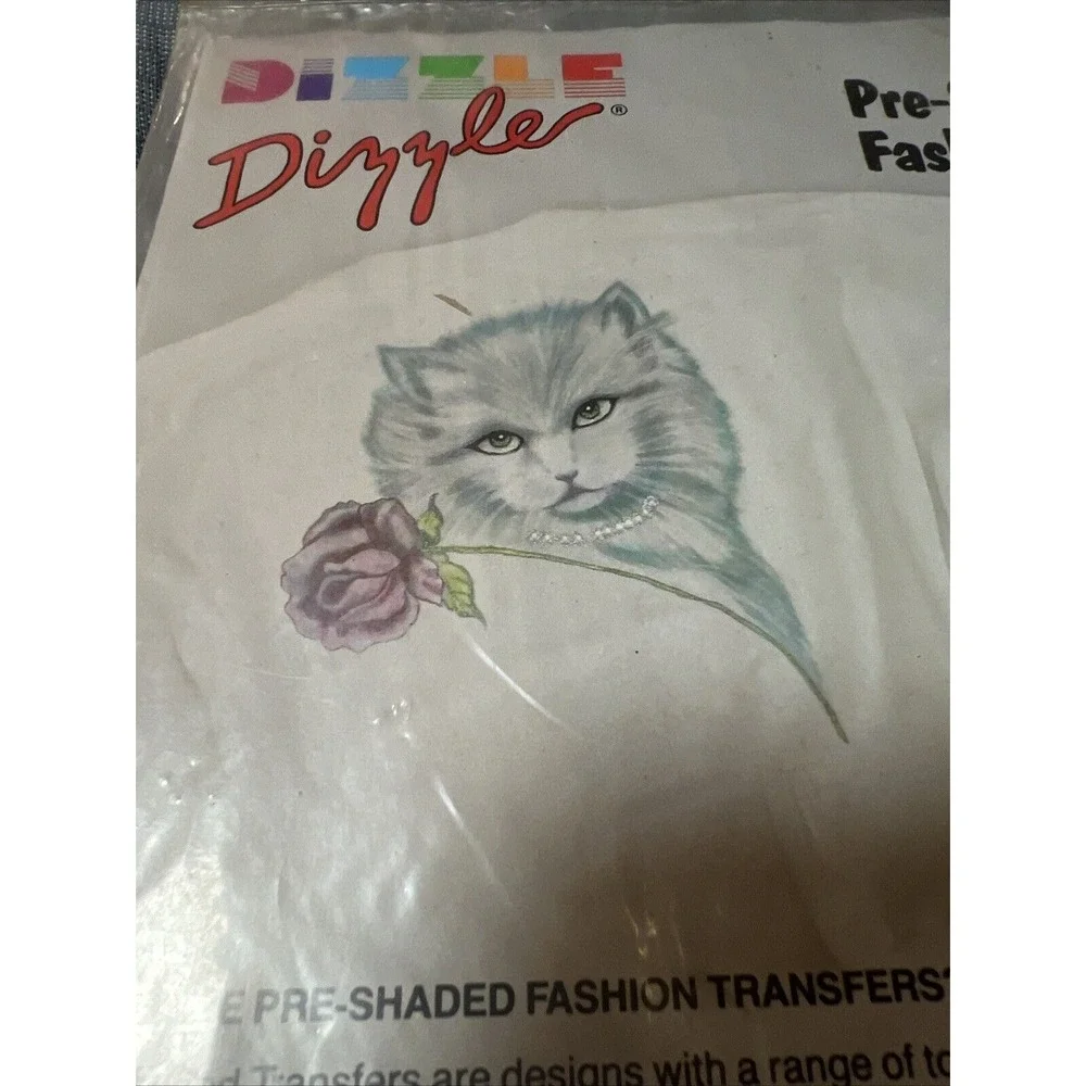 NEW 1989 DRIZZLE ART PRE SHADED FASHION TRANSFER #50011 KITTEN &‎ ROSE